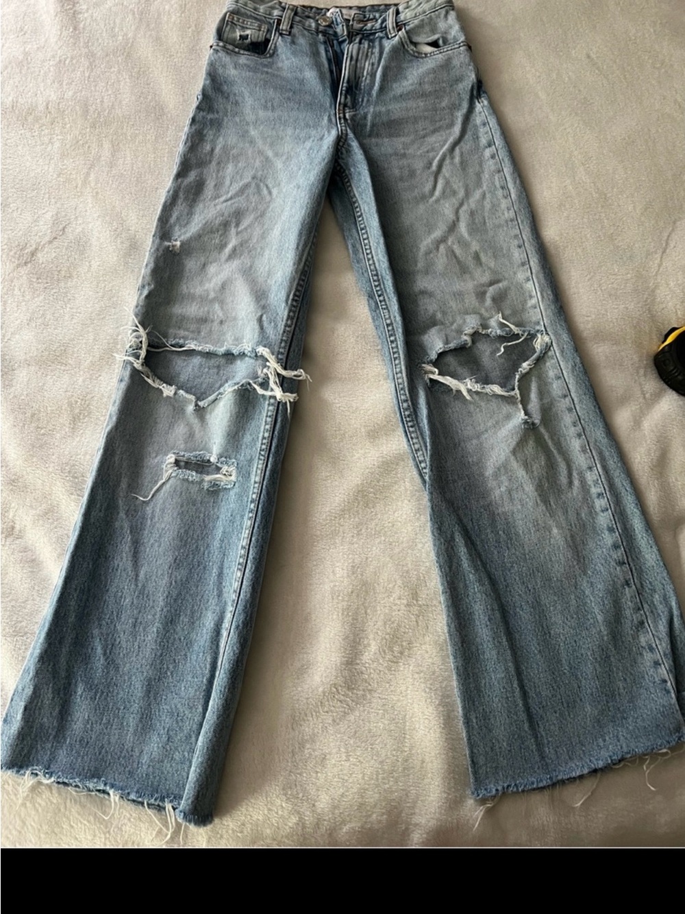 Zara Light Blue Distressed Straight Leg Jeans
